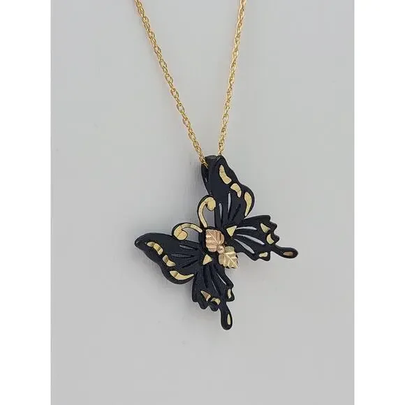 Black Hills Gold Powder Coated Butterfly Pendent on 14K GF Chain - Picture 3 of 6